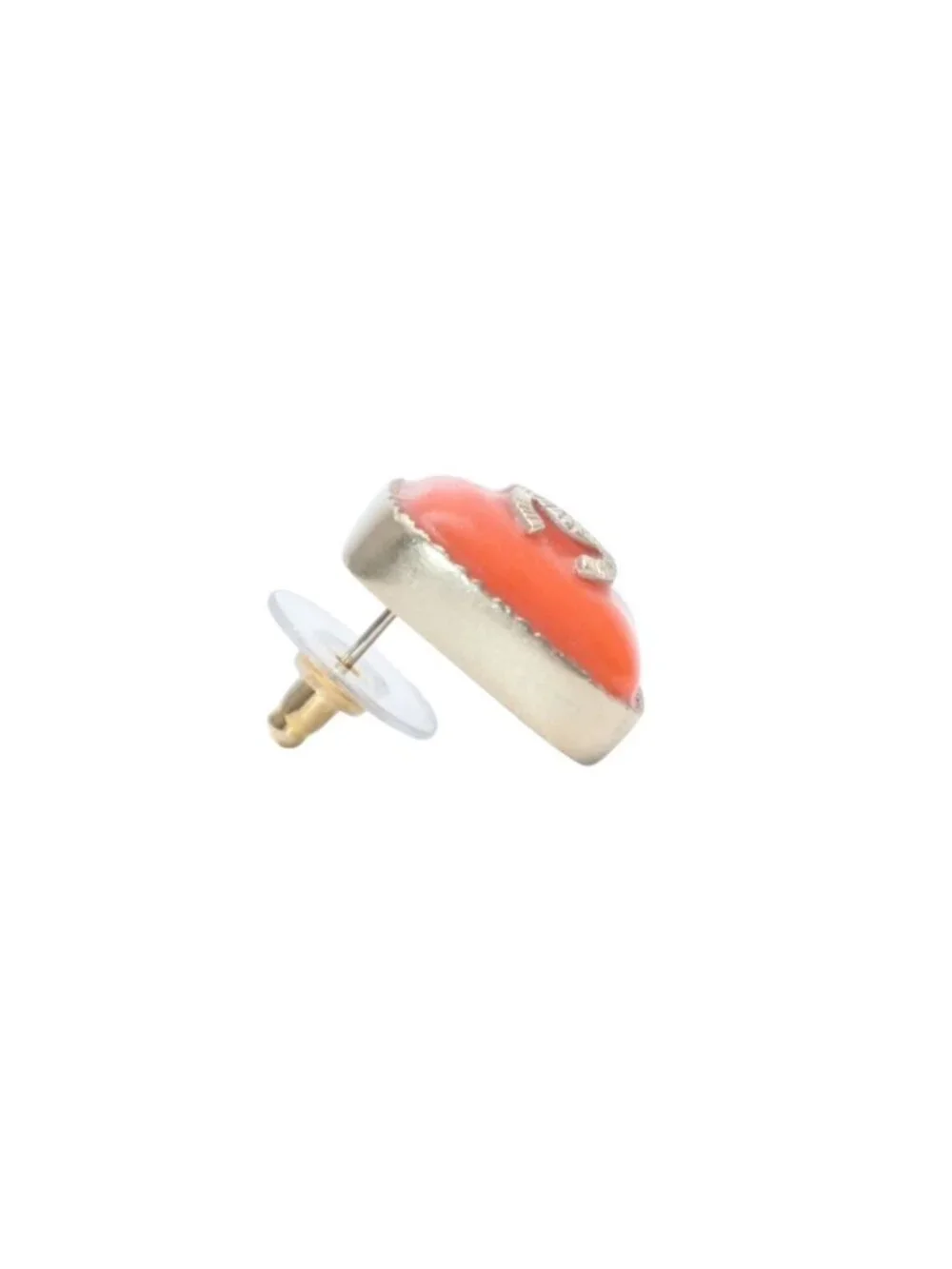 Chanel Earrings CC Logo Square Button Orange Gold
